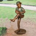 Garden Life Size Metal Crafts Bronze Boy Playing Baseball Sculpture